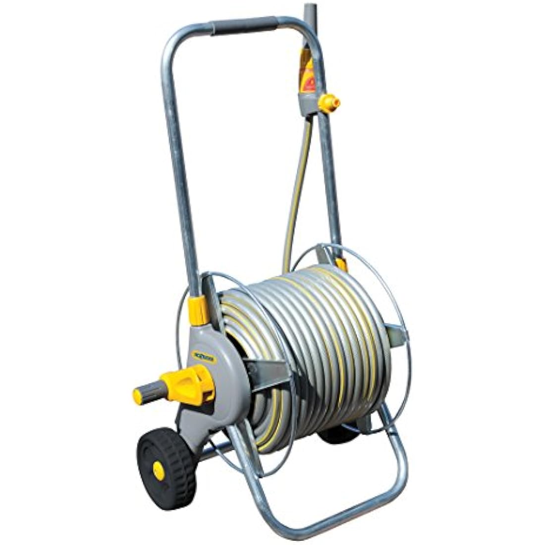 HOZELOCK - Cart Reel Metal Pro 30m : Reel on Wheels 30m, Stable, Robust Metal Drum, Telescopic Traction Handle Comfortable, Supplied Assembled with 30m Hose, 1 Nozzle and Fittings [2436R0000]
