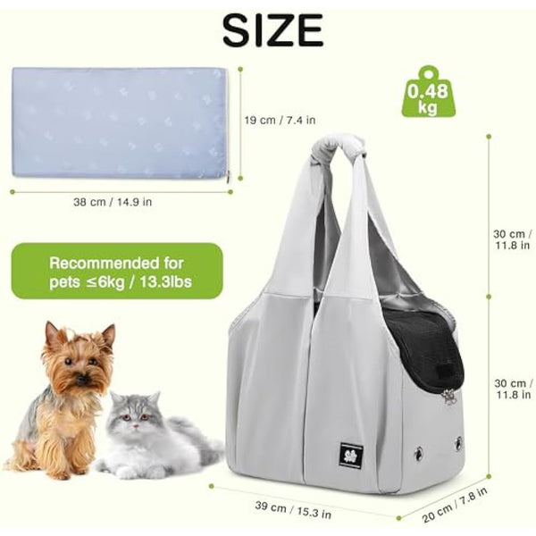 ALLSOPETS Puppy Sling Carrier Dog Slings for Small Dogs Portable Pet Handbag Breathable Comfortable Cat Carry Carrier with Leash Hook for Traveling Outdoors Camping (Silvery Grey)