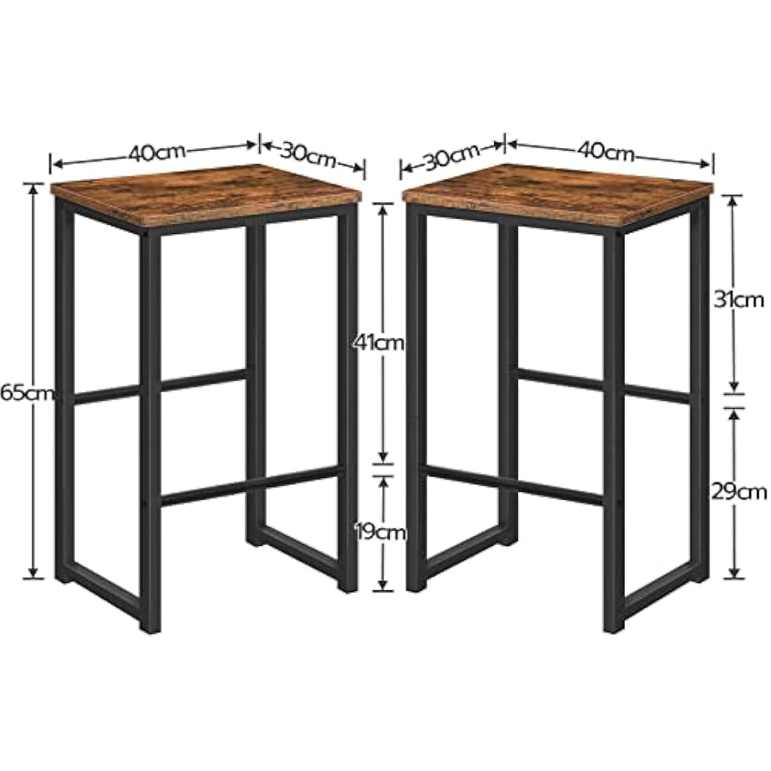 HOOBRO Bar Stools, Set of 2 Bar Chairs with Different Height Pedals, Black Steel Frame, for Living Room, Dining Room, Kitchen, Industrial Design, Rustic Brown EBF34BY01G1