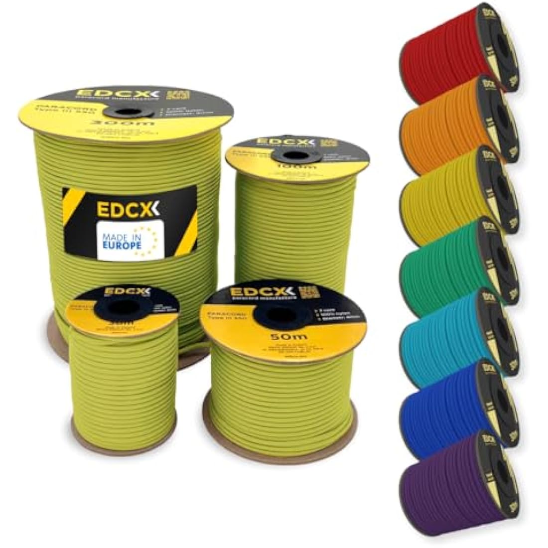 EdcX 4mm Rope 550 - Type III, 100% Rope, 7 Strand Rope, 4mm Rope in Solid Colors