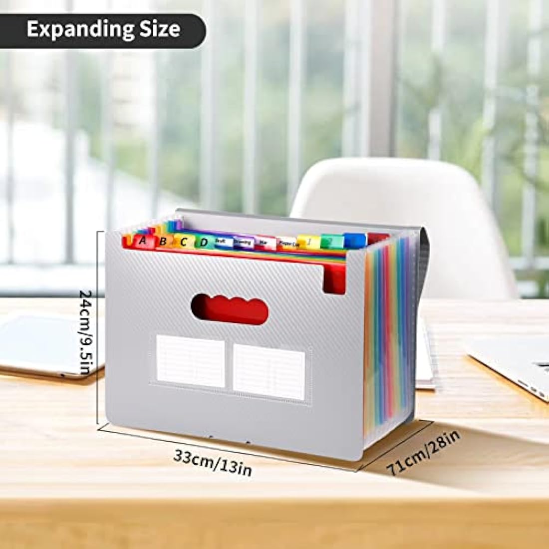 Expanding File Organisers, Document Organiser with 24 Pockets, Portable Accordion Folder File, A4 Filing Folders Plastic Wallets Storage Box with Lid, Labels and Clips