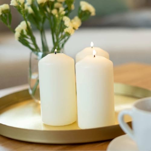 Hofer Unscented Pillar Candles - Ivory - 60 x 120 mm - Set of 18 Decorative Candles - 39 Hours Long Burning Time - Dripless - Smokeless - RAL Quality