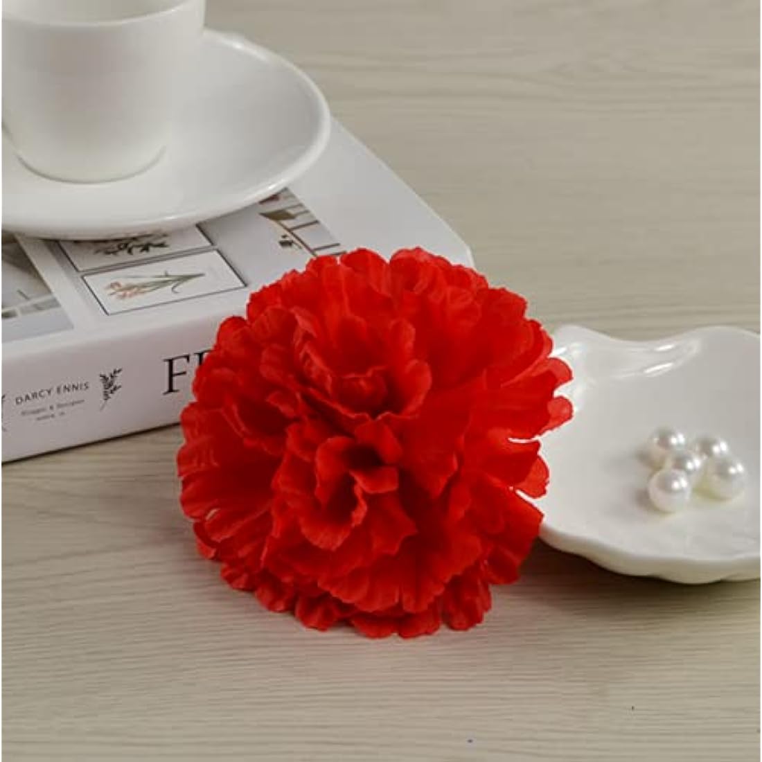 50 Artificial Silk Carnation Flower Head with Stems Set,Handmade DIY Wedding,Home Decor Event Party Supplies Wreaths,Wrist Corsage,Floral Arrangement, 3" Carnation Heads with 8" Stems (Red)