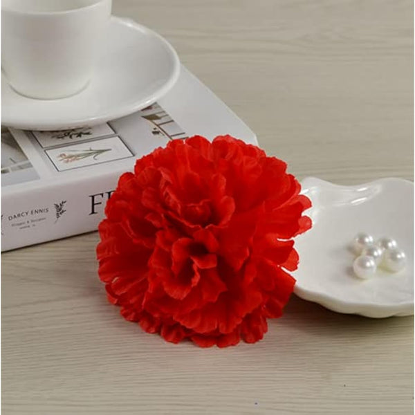 50 Artificial Silk Carnation Flower Head with Stems Set,Handmade DIY Wedding,Home Decor Event Party Supplies Wreaths,Wrist Corsage,Floral Arrangement, 3" Carnation Heads with 8" Stems (Red)
