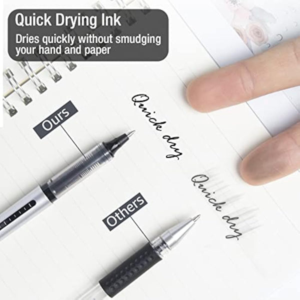 APOGO Rollerball Pens Black Ink, 16 Pack Pens Multipack 0.5mm Black Gel Pens, Quick-Drying Ink Pens, Writing Pens for Note Taking, Sketch, Bullet Journal, Black Pens for School & Office Supplies