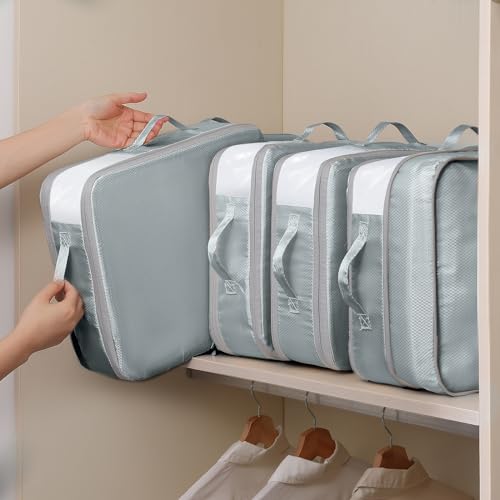 DIMJ 6 Pack Compression Storage Bags - Ultra Space Saving Self Compression Organizer with Zipper, Duvets Storage Organiser for Blanket, Clothing,