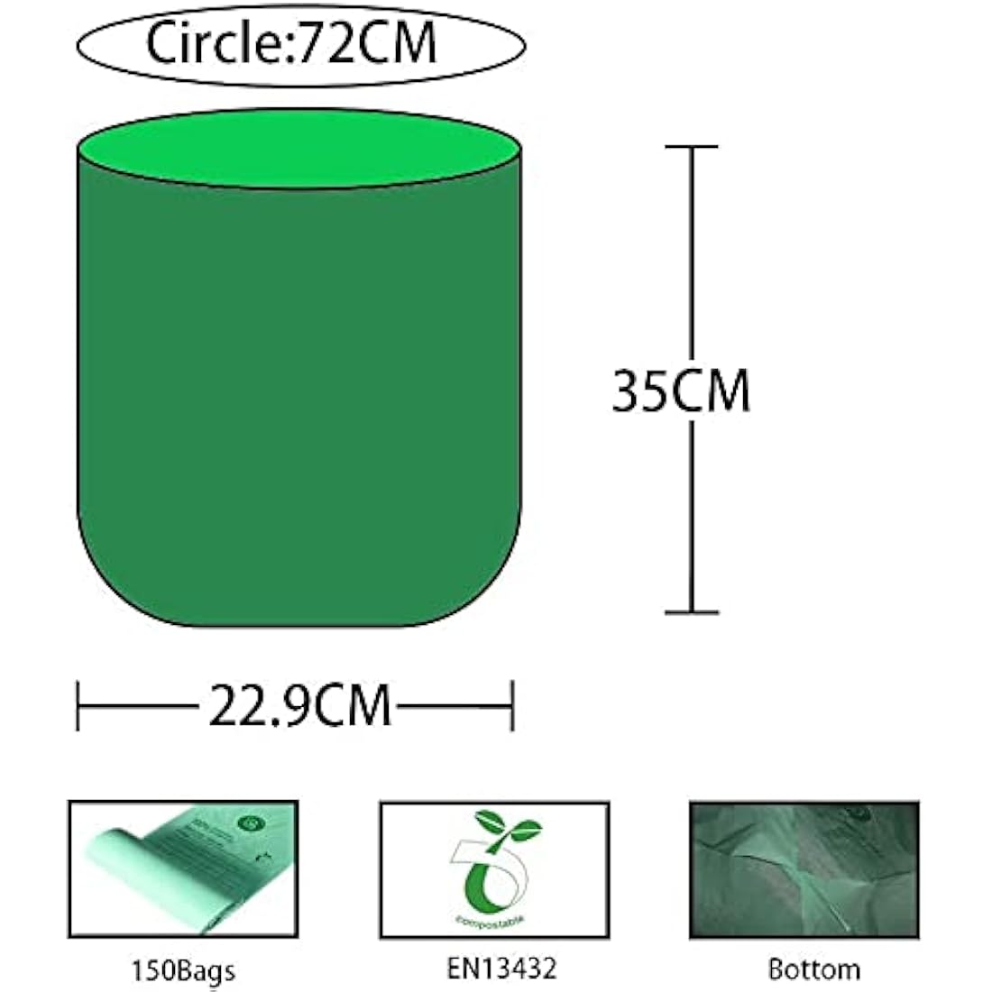 150 Bags Compost Bin Liners 6L 8L 10L 30L Kitchen Waste Bags 100% Biodegradable Bags with EN13432 Certification (6L)
