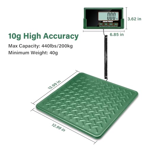GRAM PRES Shipping Scale,440lbs/10g High Accuracy Digital Postal Scale, Durable Alloy Steel Platform, Heavy Duty Scale for Packages, Postage and Luggage, with Hold&Tare function, batteries&USB Powered