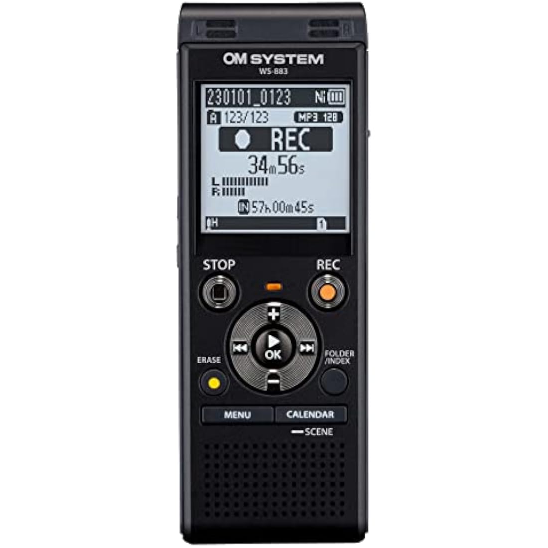 OM SYSTEM WS-883 digital voice recorder with built-in stereo microphones, Direct USB, Noise Cancel, Simple Mode, Low-Cut Filter, Intelligent Auto Mode, 8 GB memory and VCVA