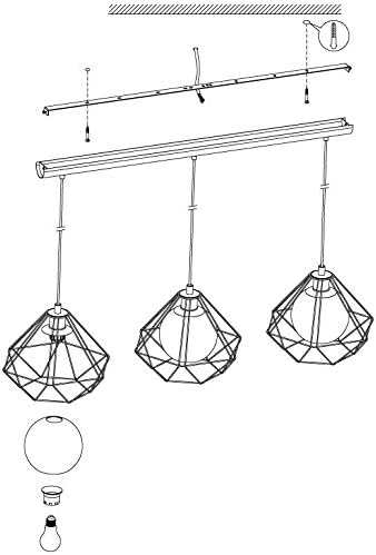 EGLO Vernham Pendant Light, 3-Bulb Pendant Lamp, Vintage, Industrial, Retro, Pendant Light Made of Steel and Smoked Glass, Black, Dining Table Lamp Hanging with E27 Socket