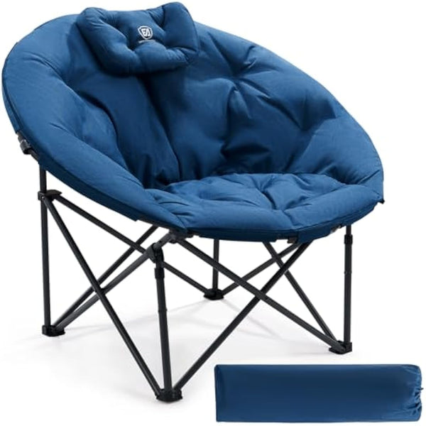 EVER ADVANCED XL Moon Chair for Adults 6cm Padded Garden Saucer Chair, Heavy Duty Camping Foldable Folding with High Back, Super Wide Round Seats, supports 150KG Blue