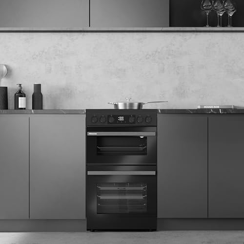 Hisense HDE3211BBUK 60cm Electric Cooker with Ceramic Hob-Black , A Rated Double Oven