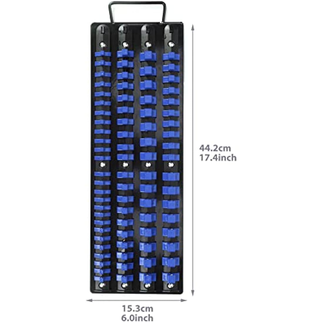 CASOMAN 80-Piece Heavy Duty Socket Organizer Tray, 1/4-Inch, 3/8-Inch, 1/2-Inch,Premium Quality Socket Holders,Black Rails with Blue Clips, Best Unique Tool Gift for Men