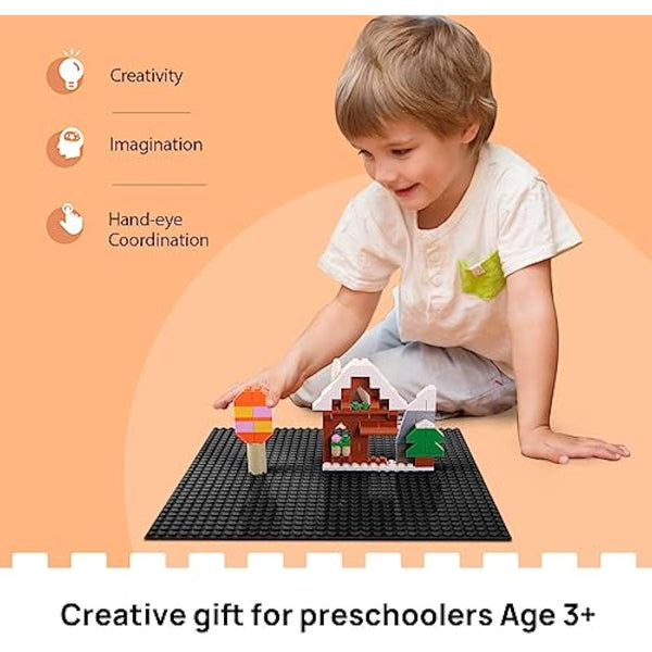 Etarnfly 4 Pack Classic Base Plates,25.5 x 25.5 cm Building Board Baseplates 100% Compatible with All Major Brands,Black