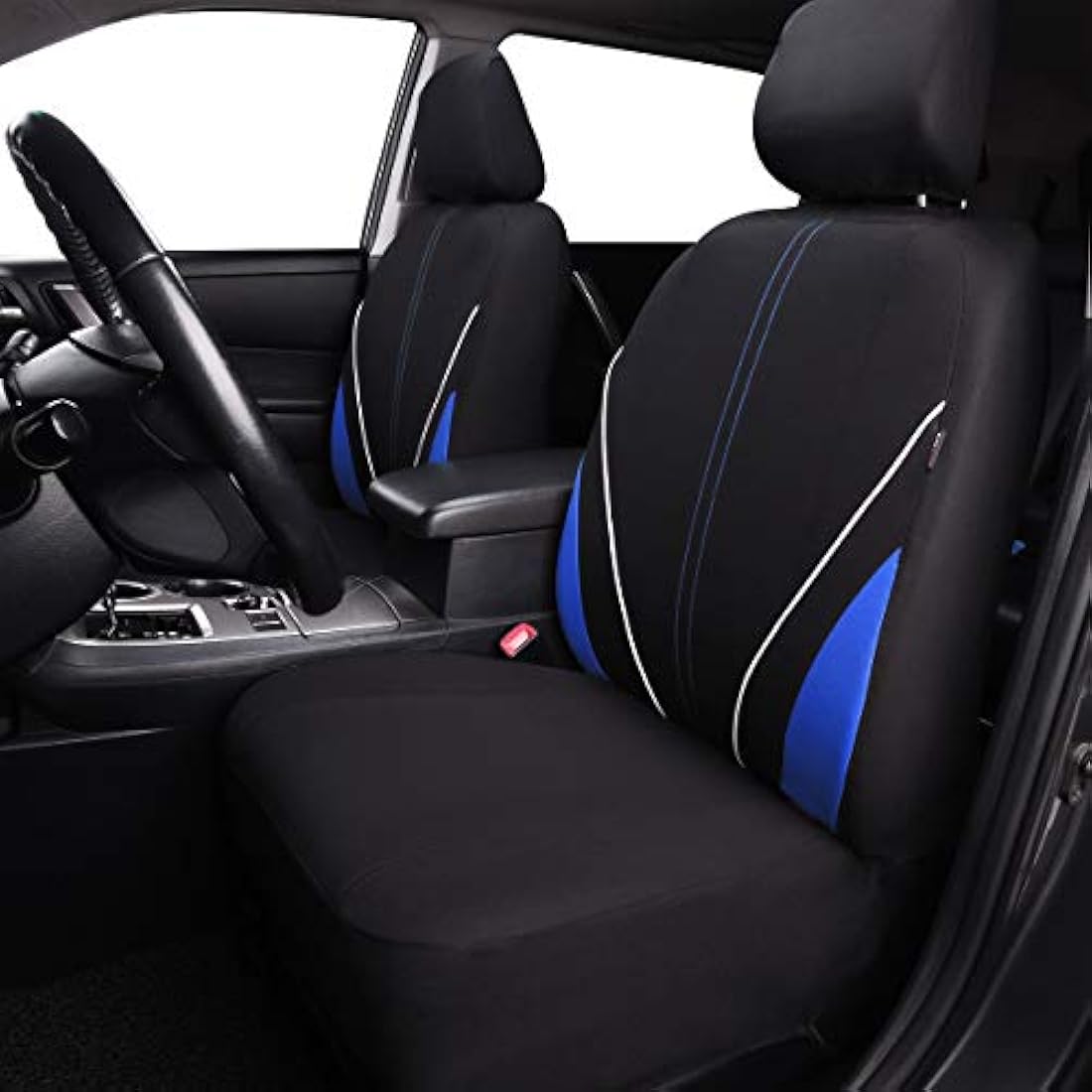 Flying Banner Universal Breathable Mesh Cloth Car Seat Covers Full Set Airbag Compatible Cushions Protector (Black and Blue)