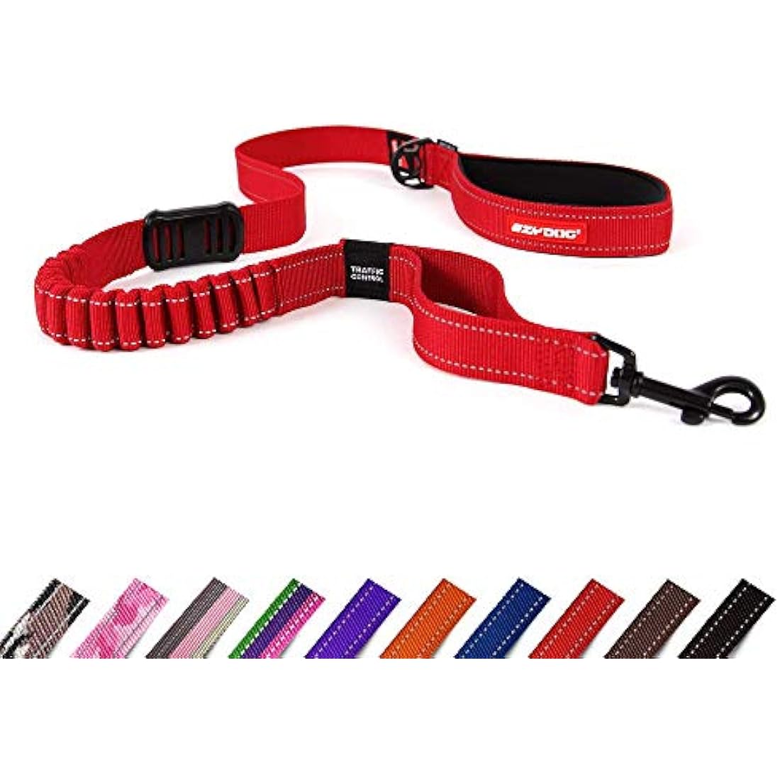 EzyDog Zero Shock Dog Lead - Shock Absorbing - Anti Pull Dog Lead for Medium Dogs, Leads For Large Dogs - Soft Double Handle, Traffic Control, 1.2m - Red