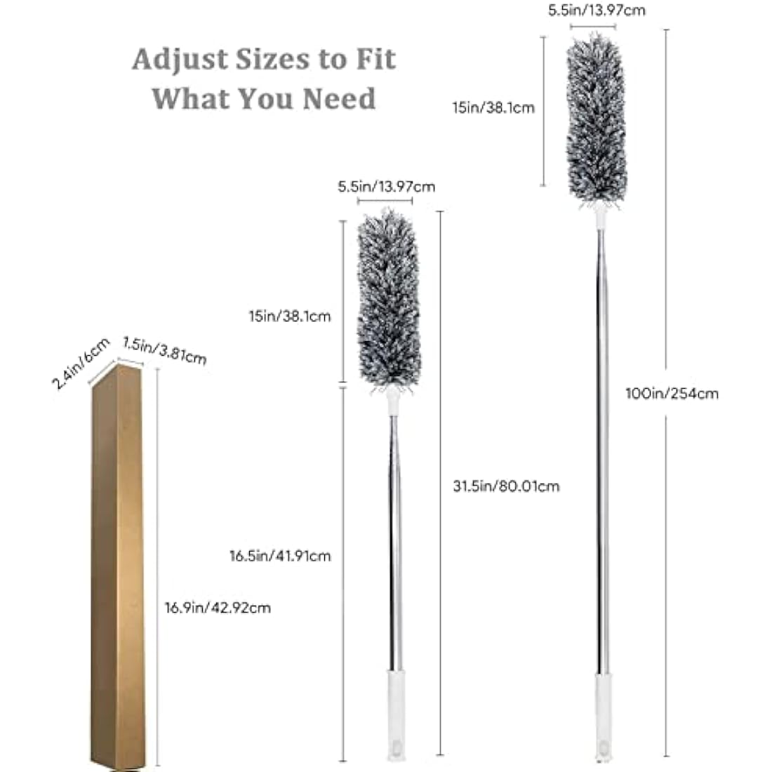 Feather Duster,Extendable Duster Microfiber Long Extension Pole Scratch Resistant Cover, Washable, Cleaning High Ceiling Fans, Blinds, Cobweb (Grey)