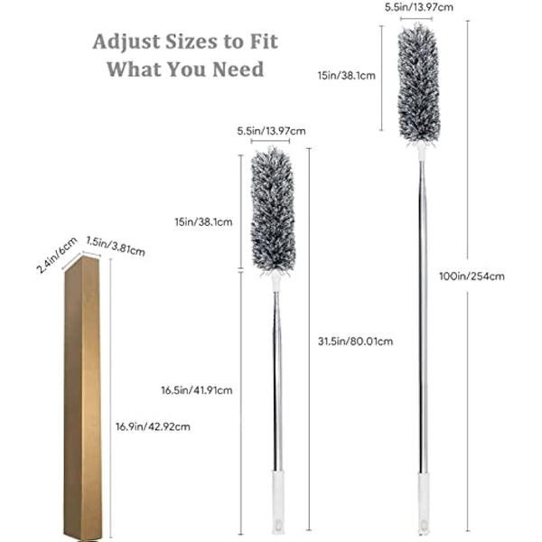 Feather Duster,Extendable Duster Microfiber Long Extension Pole Scratch Resistant Cover, Washable, Cleaning High Ceiling Fans, Blinds, Cobweb (Grey)