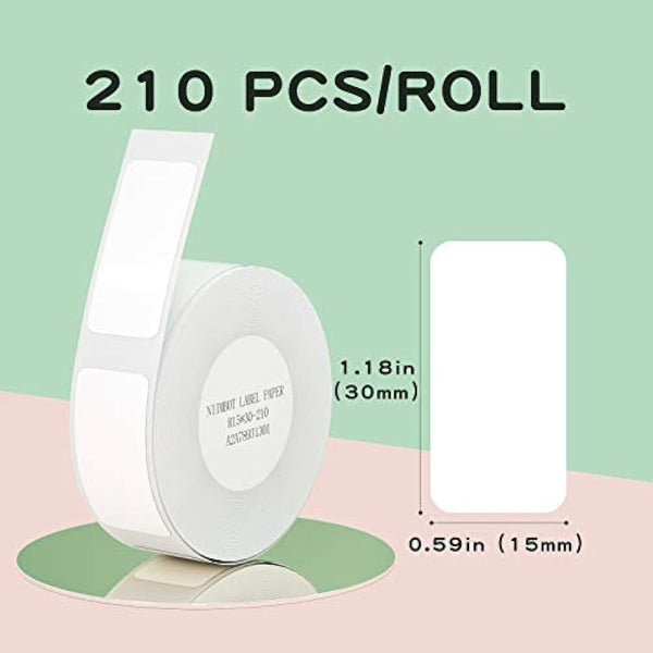 NIIMBOT Thermal Label Maker Paper 0.59"×1.18" White Stickers Waterproof Tear-Resistant Replacement for D11/D110/D101 Label Printer Office&Home 210 Labels/Roll (15×30mm)