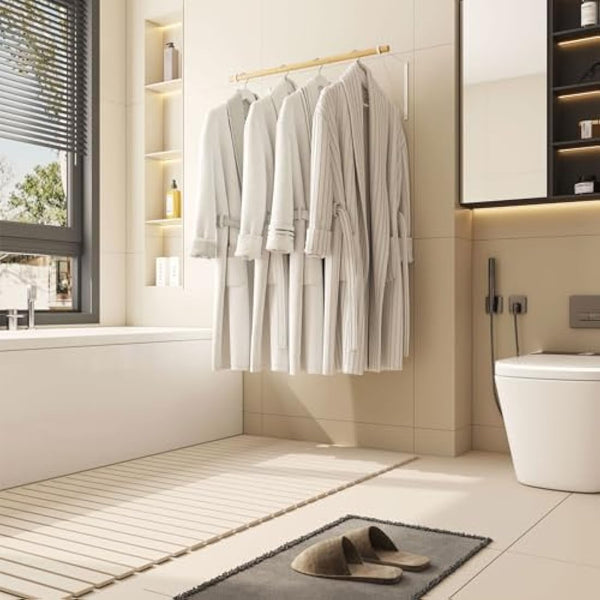 IBUYKE Wall Wardrobe Coat Rack,Wood Wall Mounted Clothes Rail,Hallway Furniture in Industrial Style, Modern Wardrobe Rail，Coat Rack for Entrance, Wall, Door, Bathroom, Bedroom,White TYJ005W-2