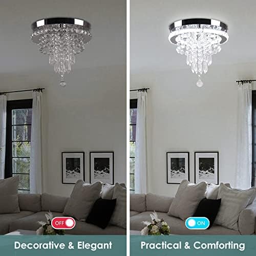 FRIXCHUR 11.8" Crystal Chandelier Crystal Ceiling Light Modern LED Chandeliers Flush Mount Ceiling Lighting Fixture for Bedroom Hallway Dinning Room (Cool White)