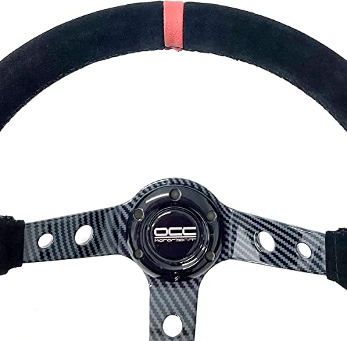 OCC MOTORSPORT OFFSET STEERING WHEEL CLASSIC MODEL PERFORATED LEATHER WITH BLACK ARMS - 90 MM FULL DISH WHEEL - 350MM (14 INCH)