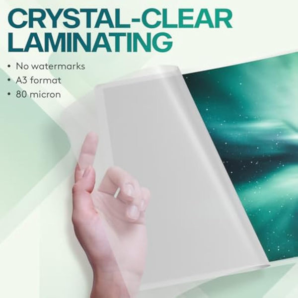 ACROPAQ Laminating Pouches A3-50 Pack, 160 Micron (2 x 80 Micron), Glossy Finish, Premium Quality, Rounded Corners, Ideal for Photos and Notes - 18002