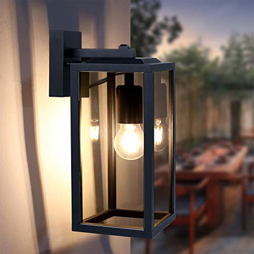 HLFVLITE Outdoor Wall Light, Max 60W E27 Aluminum Outside Wall Lamp, IP44 Waterproof Exterior Wall Lantern for Porch Entryway Doorway Garage, Matte