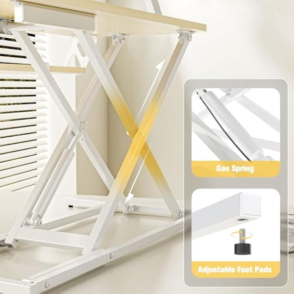 ERGOMAKER Height Adjustable Standing Desk Converter - 81cm (32 Inch) Wide Platform Tabletop Workstation - Quick Sit to Stand Desk Riser for Dual Monitors Golden Oak