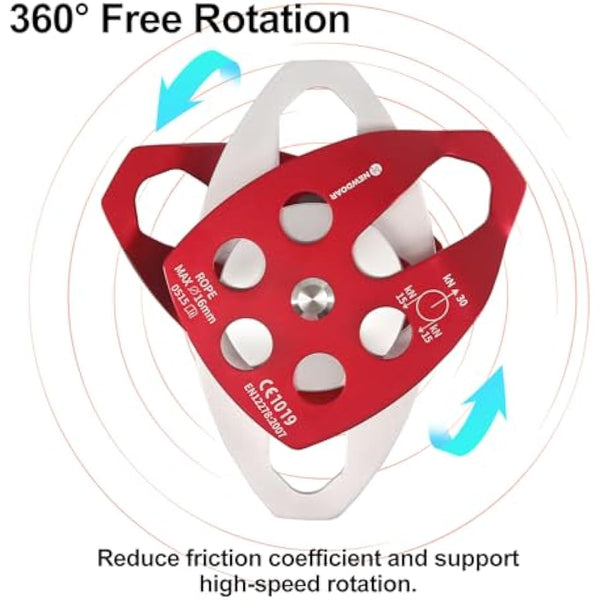 NewDoar 30KN Single/Double Pulley CE Certified Large Rescue Pulley for Diameter Max 16mm Rope Single/Double Sheave with Swing Plate for Rescue Hauling Arborist Tree Climbing