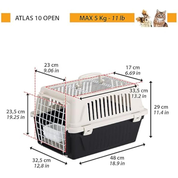 Ferplast Cat Carrier Small Dog Carrier, Double Opening, Secure, Practical, Easy to Clean, Durable Pet Travel Box up to 5 Kg, Includes Cushion, 48 x 32.5 x h 29 cm.