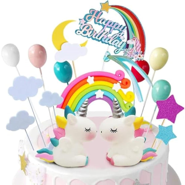 iZoeL 21pcs Unicorn Cake Topper Kit Cloud Rainbow Balloon Happy Birthday Banner Cake Decoration For Boy Girl Kid Birthday