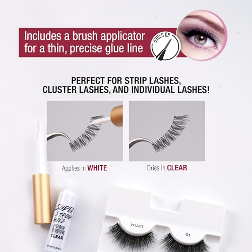 i•ENVY Super Strong Hold Eyelash Adhesive, Waterproof, 48-Hour Long-Lasting Lash Glue, Latex-Free, Hypoallergenic, Quick-Drying with Brush-On Applicator for Strip Lashes (Clear, 1 Pack)