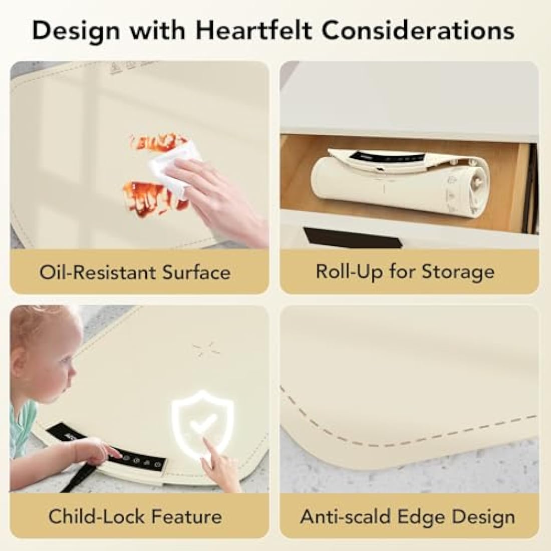 Accwork Electric Food Warmer, Portable Food Warming Tray with 6 Timers, 9 Temperature Settings, Waterproof Silicone Heating Mat for Buffet Party, Home Dinners & Gatherings, 65 x 40 x 1.8cm, Beige