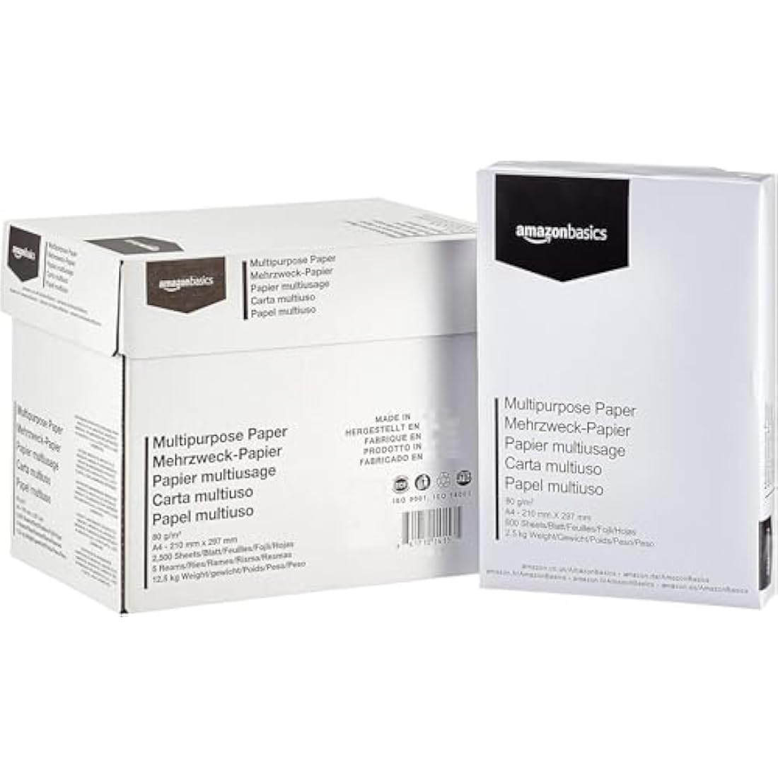 Amazon Basics Multi-Purpose Copy Printer Paper, A4 80 GSM, 2500 Count (Pack of 5), White