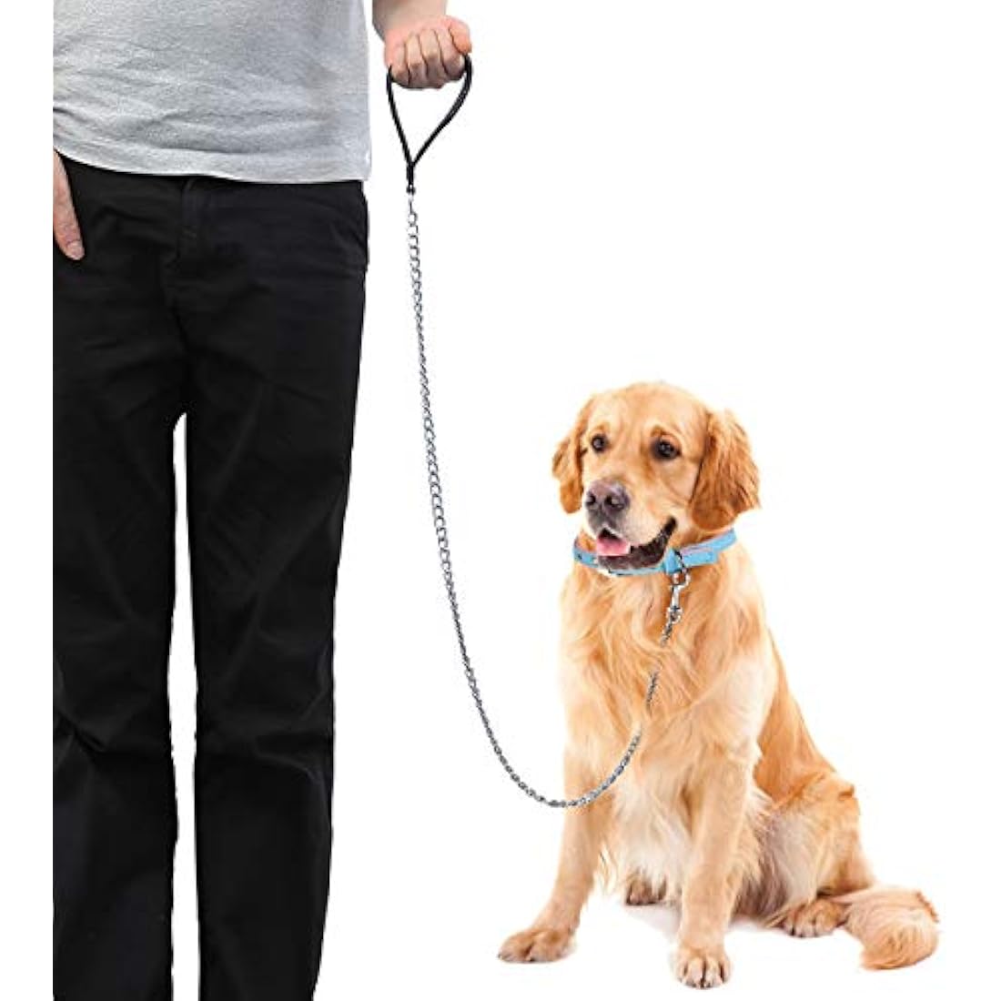 Filhome Metal Dog Leash Chew Proof Dog Chain Leash 4FT, 6FT Heavy Duty Sturdy Pet Dog Leash with Padded Handle for Large Medium Dogs 180cm/3mm-Black