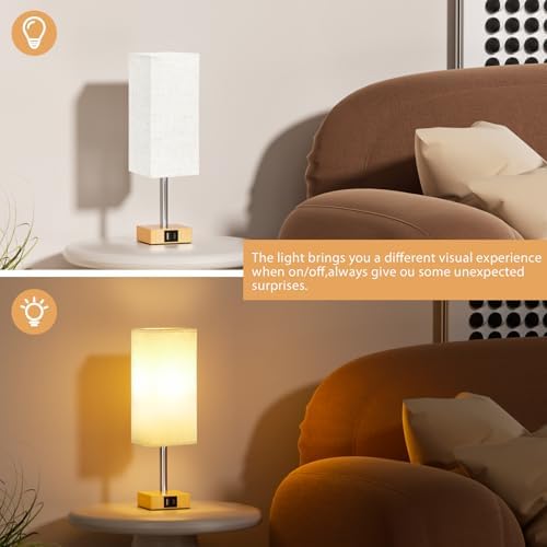Aooshine Bedside Lamps Set of 2, 3-Way Dimmable Table Lamp with USB-C+A Charging Ports,Lamps for Bedroom with Linen Fabric Shade(Bulbs Included)