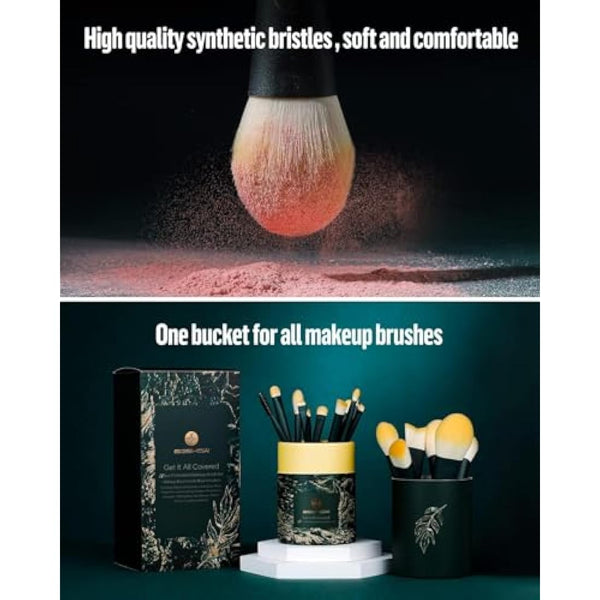 EIGSHOW Makeup Brushes 18pcs Professional Makeup Brush Travel Set with Cylinder 2 Cup Holders, Premium Synthetic Foundation Powder Concealer Blush Blending Eye Lip Gift for women