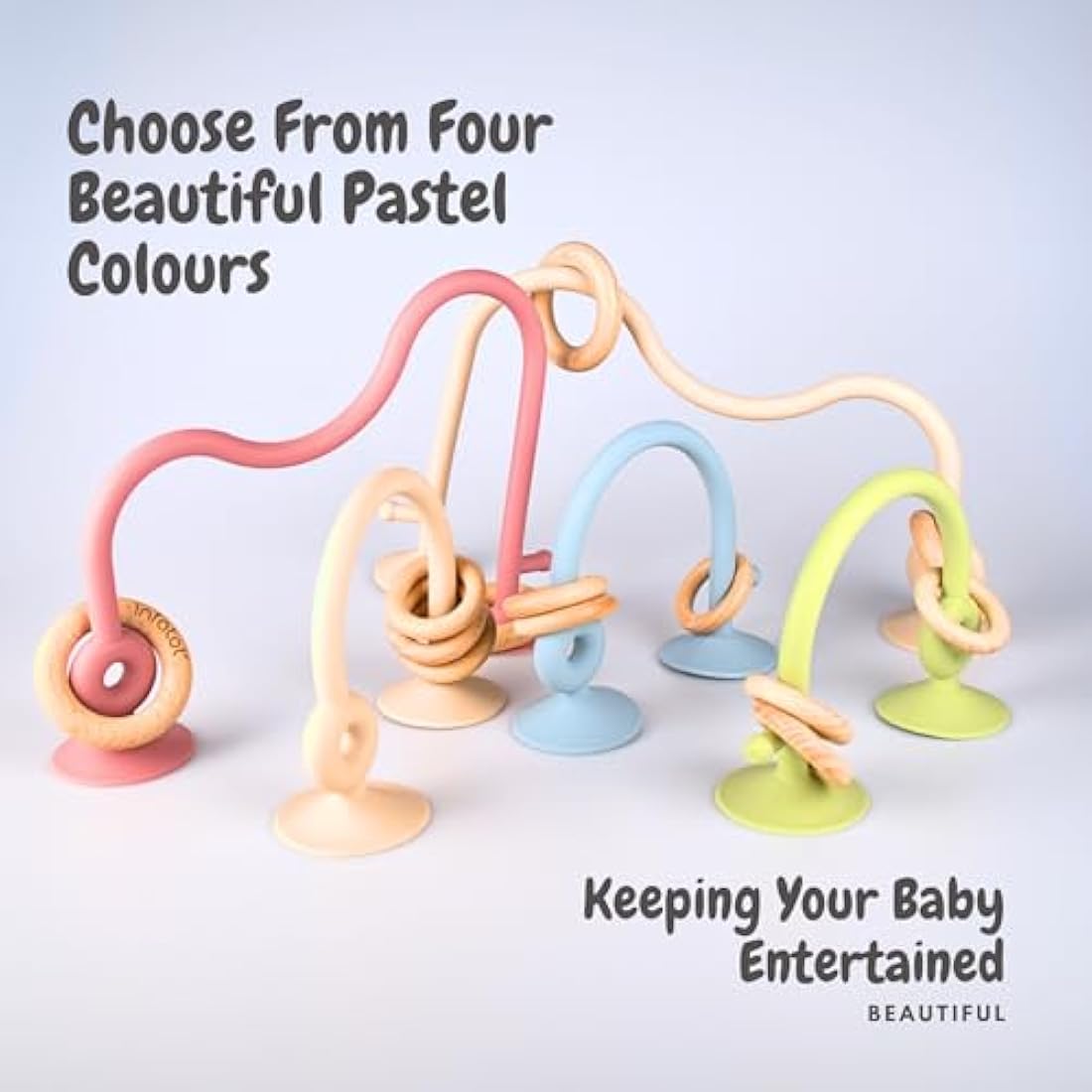 Infatot® Teething Suction Toy – Wood & Silicone Baby Toys 0-6 Months, Sensory Toy for Early Development, Suction Teether for High Chair, Baby Gift for Boys and Girls - Olive