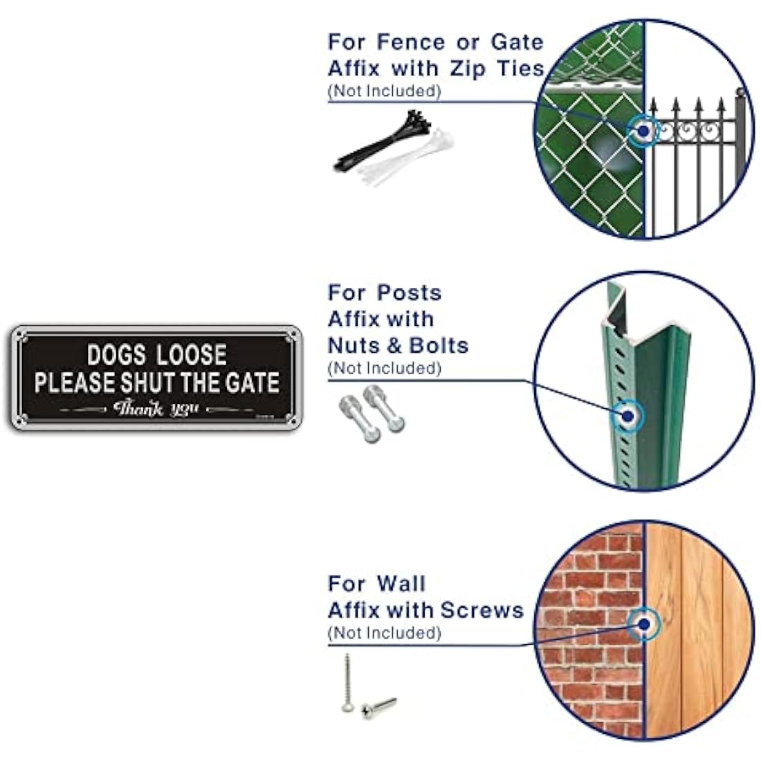 Dogs Loose Sign Dog Signs for Gates Shut The Gate Sign Aluminum 3.5'' x 9.8'' Reflective Dog Warning Signs,Fade Resistant, Waterproof, UV Resistant and Durable 1 Pack