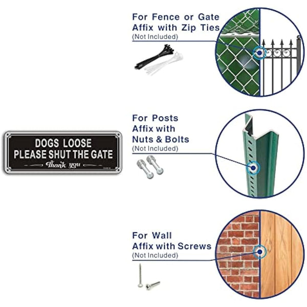 Dogs Loose Sign Dog Signs for Gates Shut The Gate Sign Aluminum 3.5'' x 9.8'' Reflective Dog Warning Signs,Fade Resistant, Waterproof, UV Resistant and Durable 1 Pack