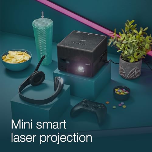 Epson EF-22N Mini Smart 3LCD Projector with Pan & Tilt Stand, Full HD,1000 Lumens,150 Inch Display with HDR, Google TV, Dolby Atmos Sound, Gaming & Home Cinema Laser Projector - Metallic Midnight Blue