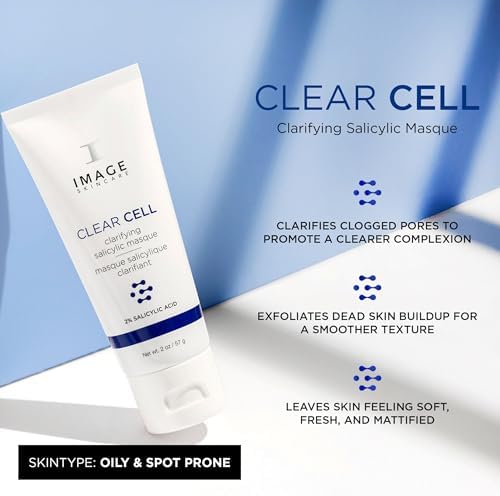IMAGE Skincare, CLEAR CELL Clarifying Salicylic Masque, Exfoliating Kaolin Clay Facial Mask with Mattifying Effect, Targets Acne Prone Skin, 2oz
