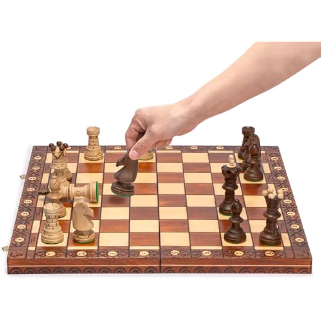 Husaria European International Wooden Chess Game Set, "Ambassador" - 55 centimeters - Large-Size Chess Set with Handcrafted Chessmen and Felted Folding Board