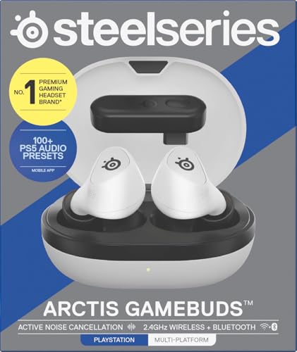 SteelSeries Arctis GameBuds for PS5 - Wireless Gaming Earbuds - 2.4GHz + BT 5.3 - ANC/Transparency - IP55 Water Resistant - 40H Battery - Wireless Charging - PS5, PC, Switch 2, Mobile - White