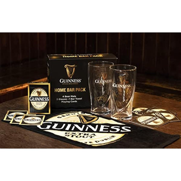 Guinness Home Bar Pack - Gravity Pint Glasses, Bar Towel & Playing cards