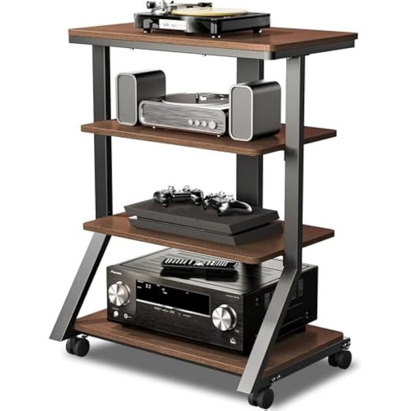 5Rcom HiFi Racks and Stands Audio Rack Cabinet AV Shelf Movement Stand 4 Tiers Wooden Shelves for Turntable Record Player DVD Entertainment Unit Multifunctional Height Adjustable Load Capacity 54KG
