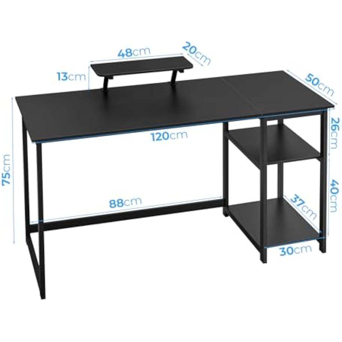 GreenForest Computer Desk with Monitor Stand,120cm Black Desk with Reversible Storage Shelves Modern PC Gaming Home Office Desk for Small Spaces,Black