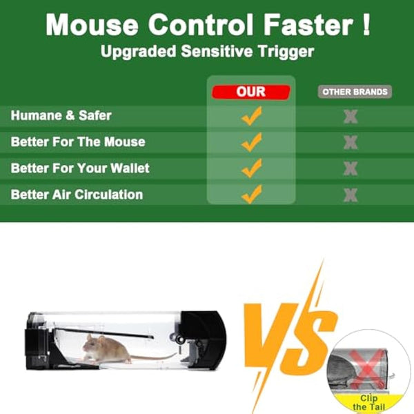 EGOFLYYA 2 Pack Humane Mouse Traps for Indoors & Outdoors, Easy to Use, No Touch Release, Improved Highly Sensitive, Effective Quick Rodent Catcher Comes with 2 Cleaning Brushs and Instruction Manual