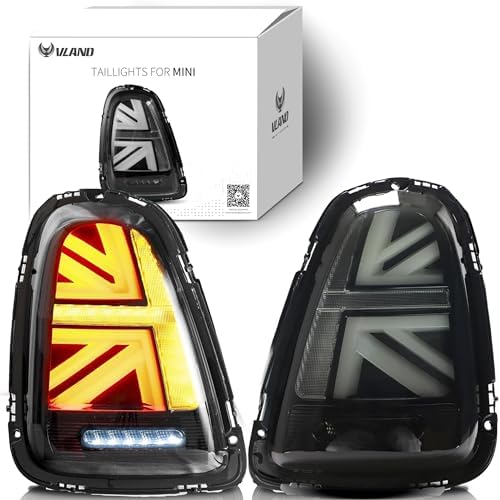 VLAND LED Tail Light Compatible with BMW Mini Cooper F55 F56 F57 2014-2021, Rear Lights with Sequential Turn Signal, Electroplated housing, Red